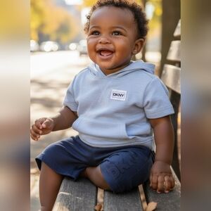 DKNY Baby Blue Hoodie and Navy Shorts Set